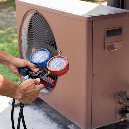 hvac air handler and a tech
